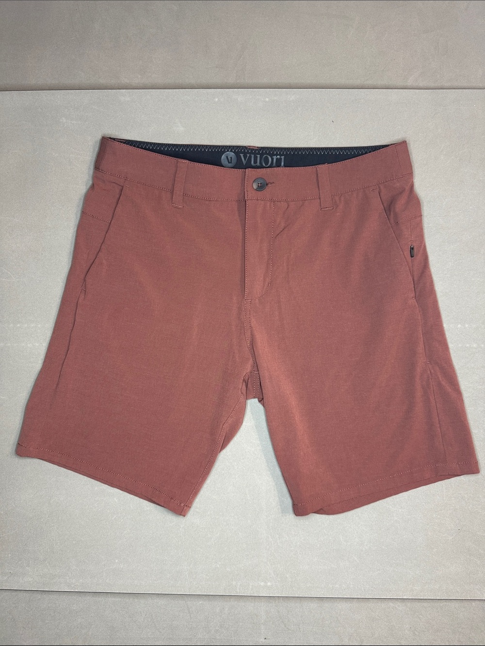 Vuori Men’s Rust-Red Flat Front Performance Shorts - 30 x 8”